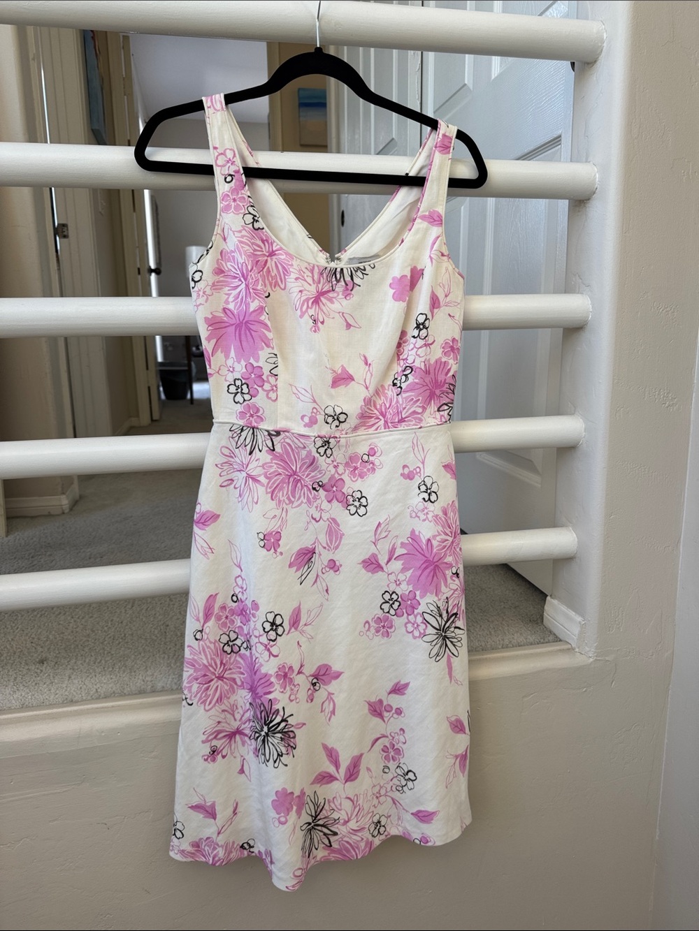 LOFT Pink and White Floral Sleeveless Dress